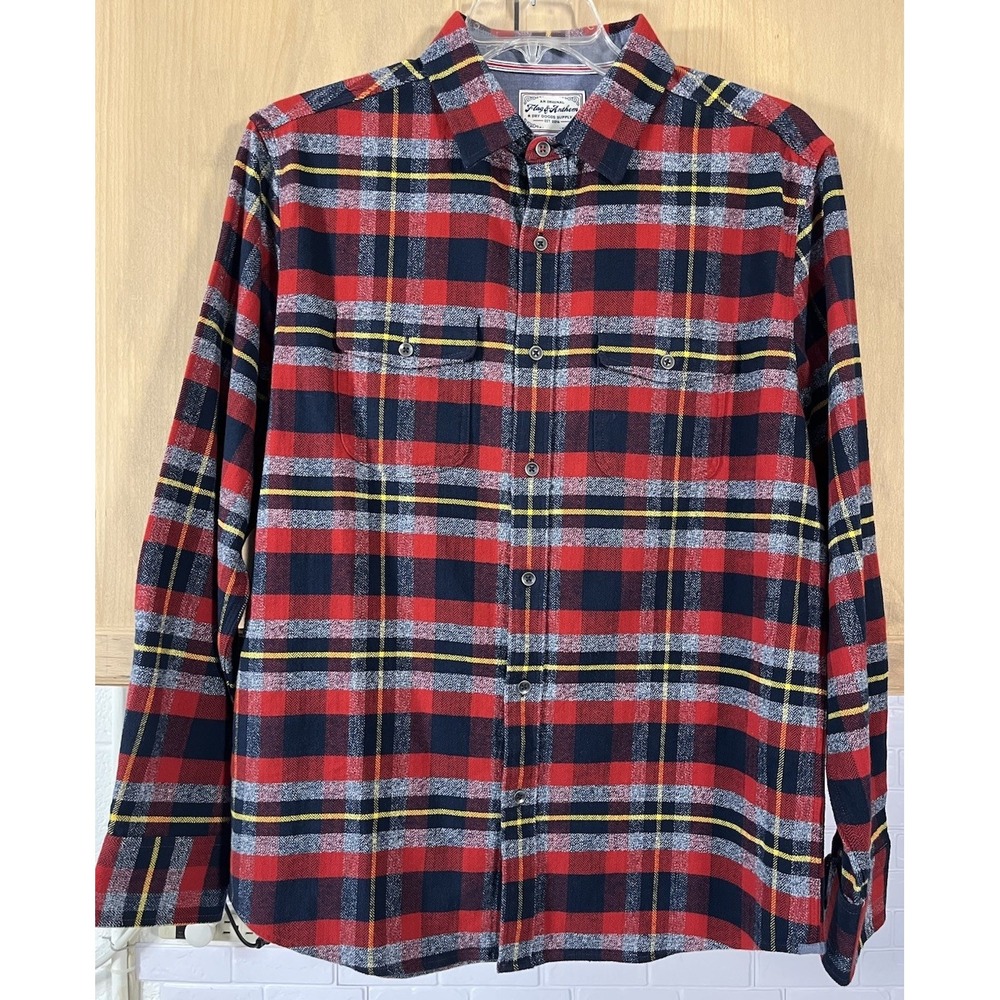 Flag & Anthem LS Button Up Flannel Multi‎ Colored Plaid Sz L NWT